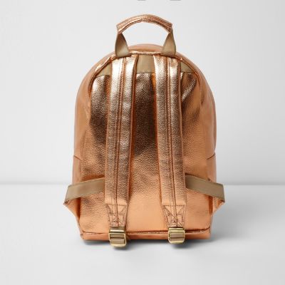 Girls rose gold metallic mini Mi-Pac backpack